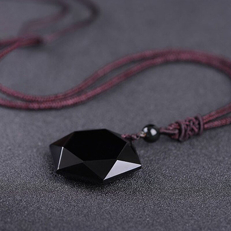 Collar de hexagrama de obsidiana negra, colgante de estrella de obsidiana de RongDe, amuleto de amor de la suerte, collar de piedra Natural para pareja para hombre y mujer