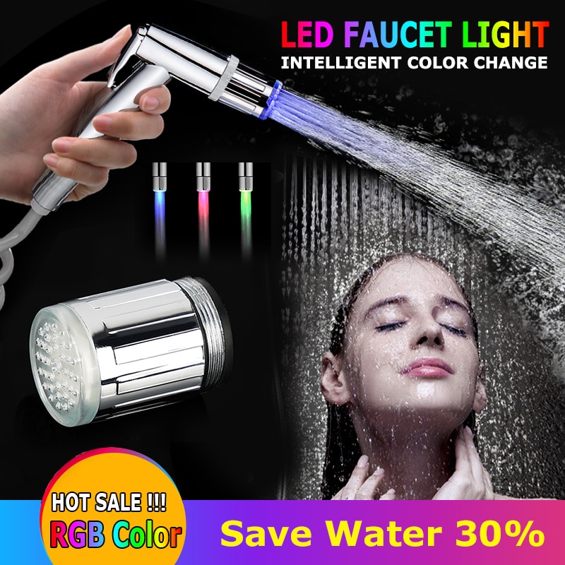1PCS Light-up LED Water Faucet Shower Tap Basin Water Nozzle Bathroom Kitchen Intelligent Water Temperature Controlled Faucets