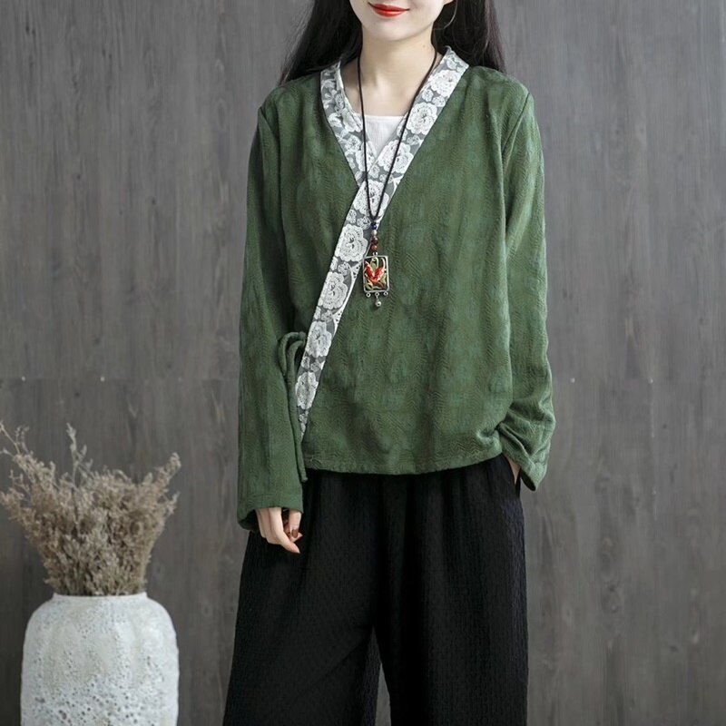 Woman Traditional Chinese Clothing Top Retro Cotton Hanfu Top Women Tops Oriental Tang Suit Chinese Blouse 11546