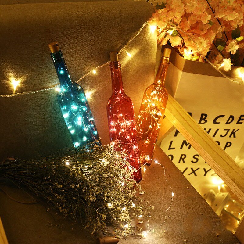 Guirlande lumineuse en fil de cuivre 2M | Bouteille de vin, Source de lumière froide, lueur, verre lumineux artisanal, bouteille féerique, décoration de fête, maison