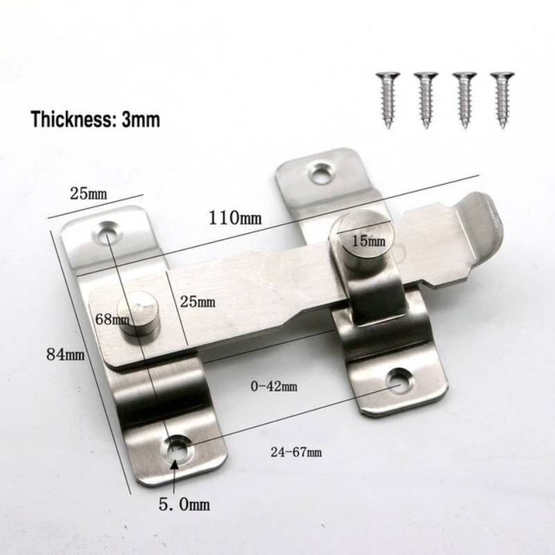 2 Sets Stainless Steel Barn Gate Latches Black Flip Latch Safety Pet Door Bolt Latch Cabinet Wine Lock Buckle Window Slide Lock: Silver L