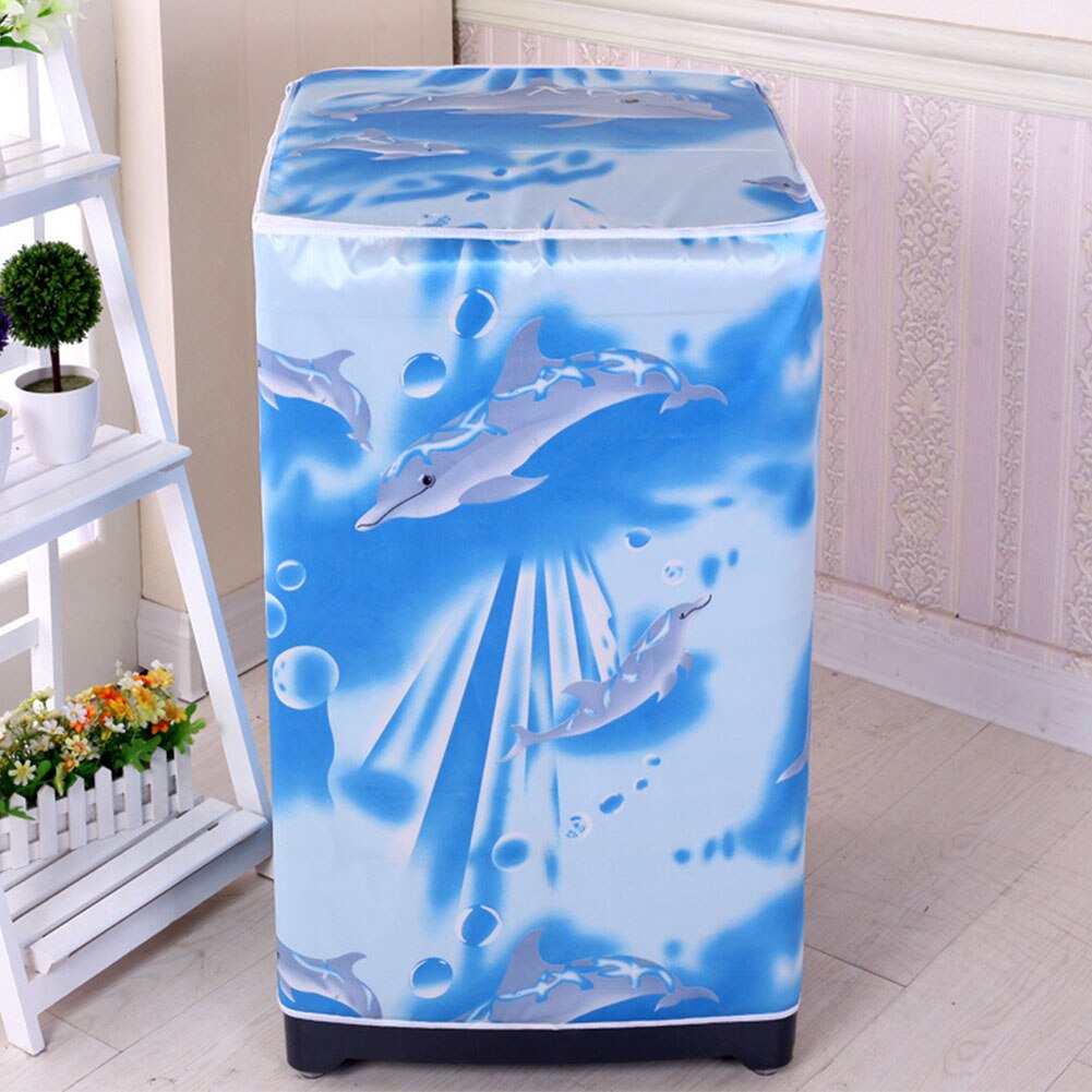 Accessory Zipper Floral Printed Waterproof Easy To Clean Dust Proof Front Loading Washing Machine Cover Protective Case Home: Dolphin