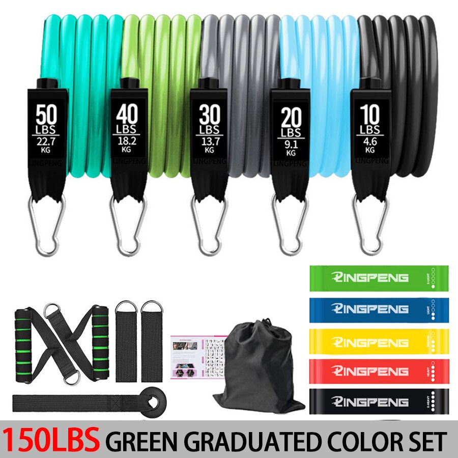 5 Stackable Exercise Bands with Handles 5 Resistance Loop Bands for Resistance Training Physical Therapy Home Workouts: 150LBS GREEN SET