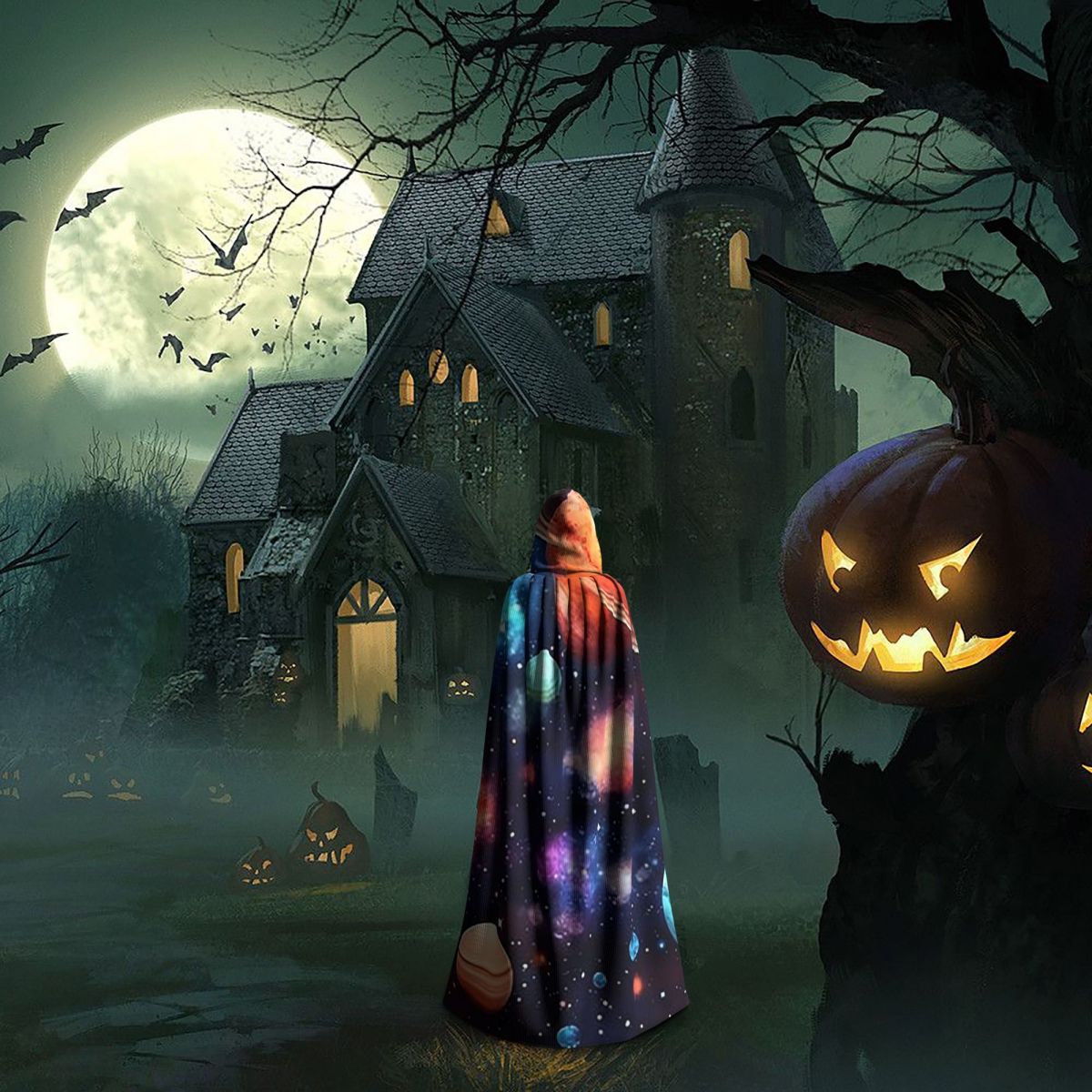 Sistema solar espaço planetas universo longo com capuz capa bruxa traje medieval cosplay capa halloweenparty adulto unisex