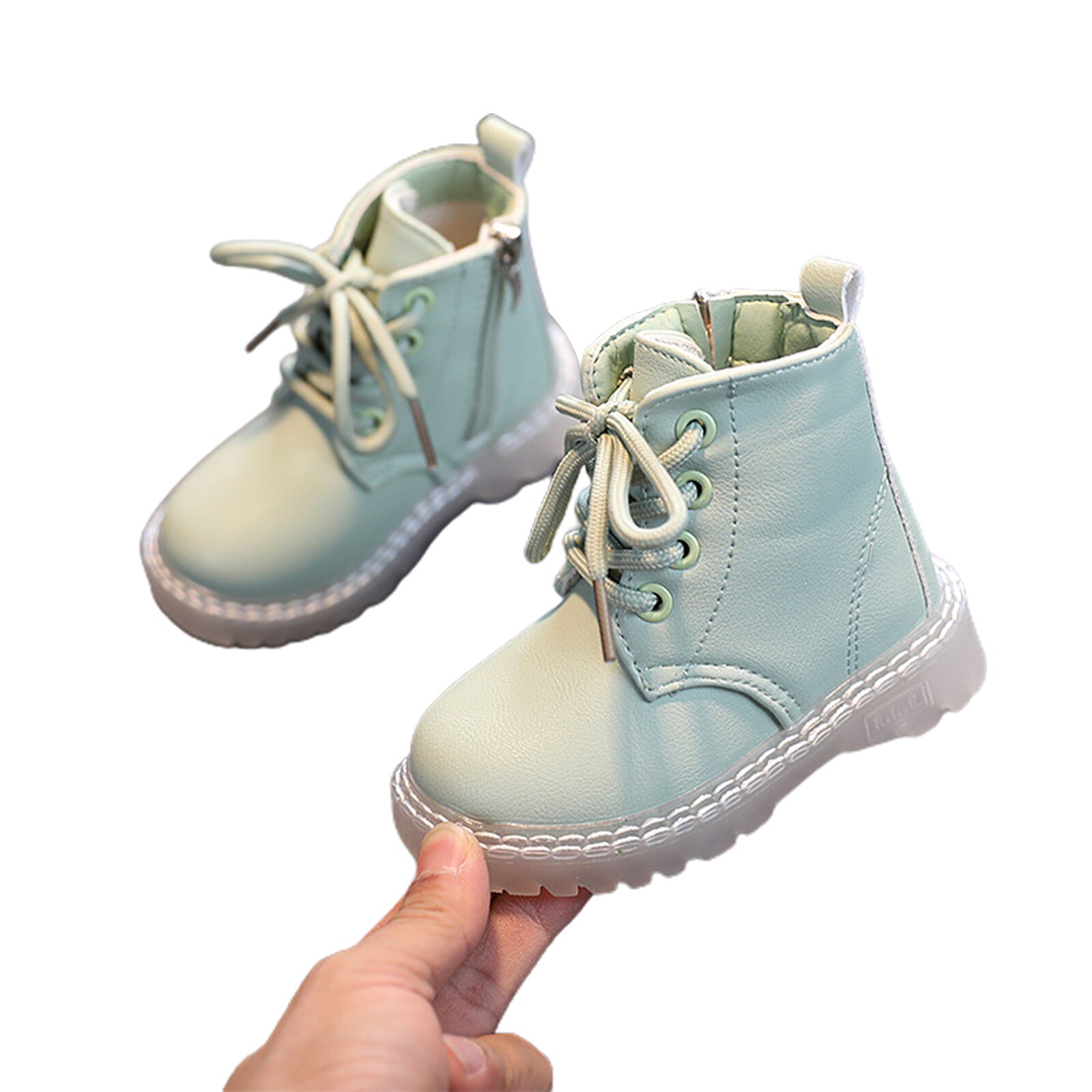 Citgeett-Botas a prueba de agua para niños y niñas, Botines de cuero PU con cordones y cremallera lateral: B / 26
