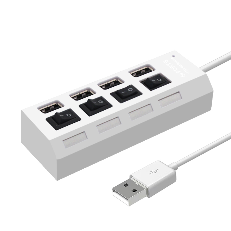 USB Hub 2.0 USB 2.0 Hub Multi USB Splitter Hub Port Hub Adapter 4/7 Port Multiple Expander 2.0 USB Hub with Switch for PC: 4 port white
