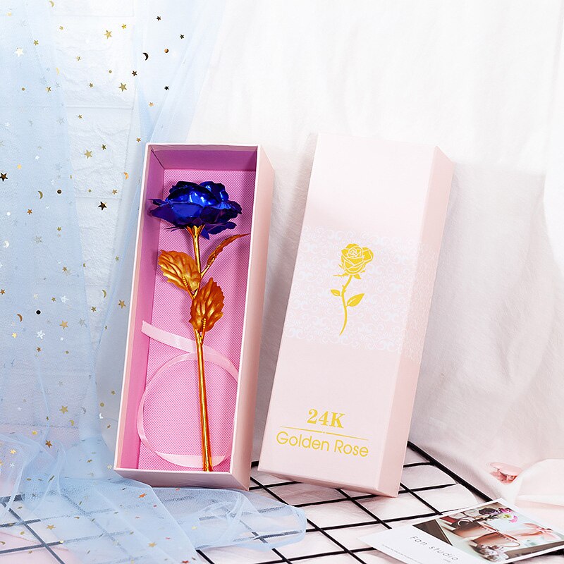 24K Gold Foil Rose Valentine's Day Rose Emulated Flower Single Gold-plated Rose Bouquet Gold Foil Flower Box