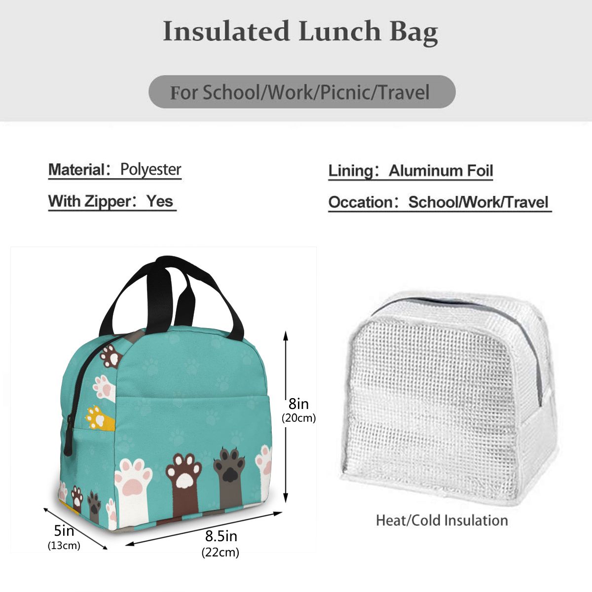 Śmieszne koty Foots torba termiczna przenośny zamek termiczna torba na Lunch wygodne pudełko na Lunch Tote torba na żywność