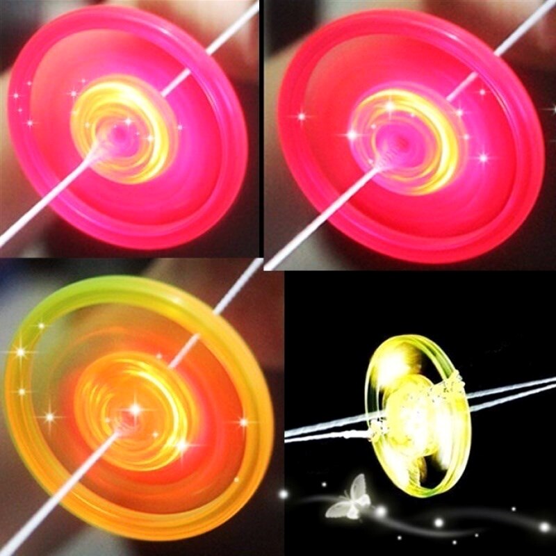 2pc Funny Kids Toys Flashing Rope Flywheel Classic Led Light Up Hand Pull Flywheel Gyro Toy Glow In The Dark Toys Children