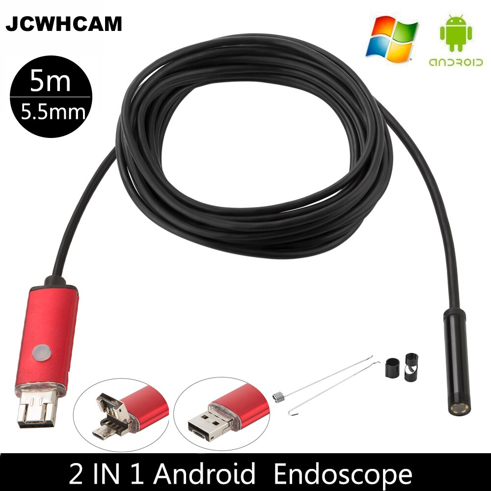 JCWHCAM 5.5mm Android USB Endoscope Camera 5M Flexible Snake Tube Inspection SmartPhone Android Phone OTG USB Borescope Camera