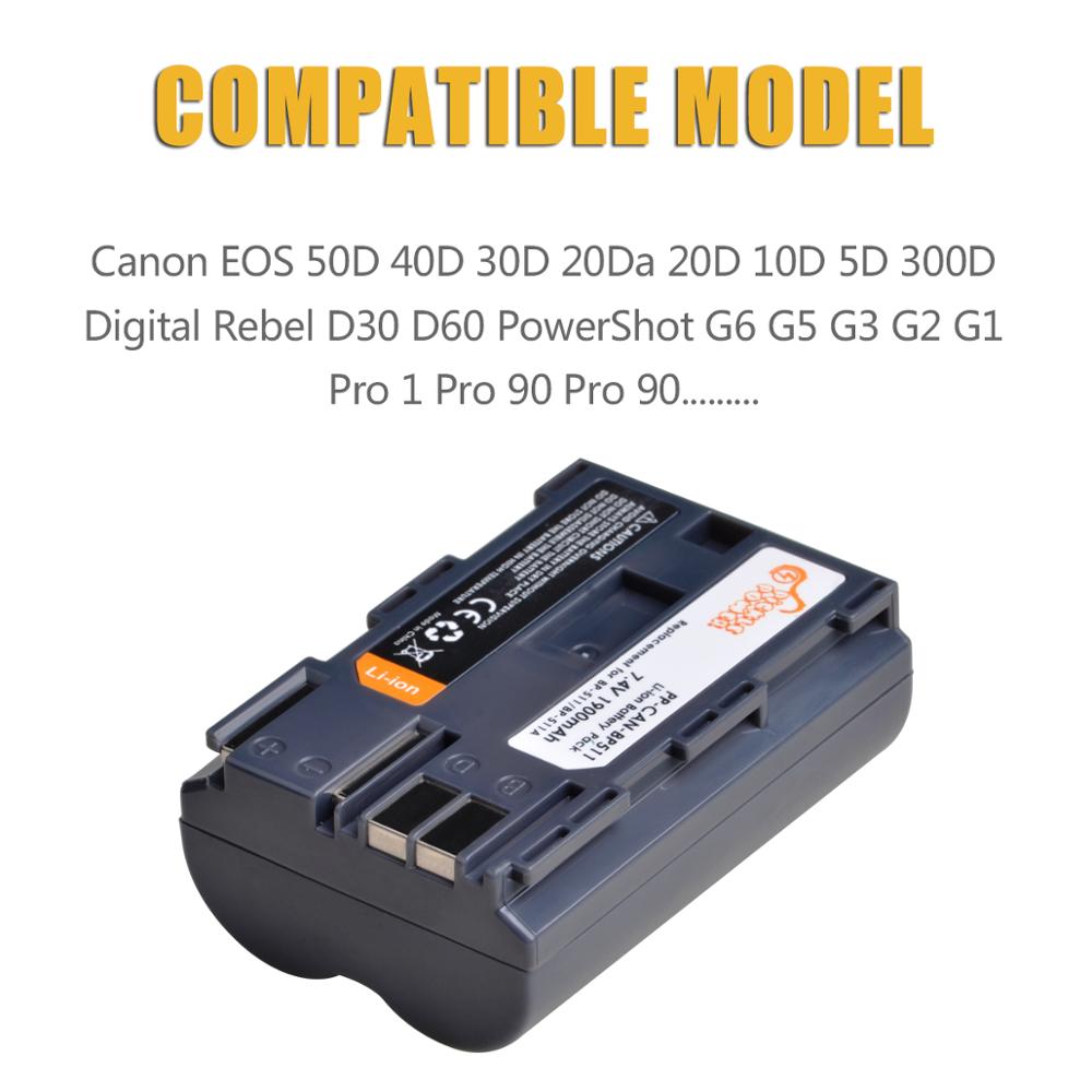 BP-511A BP-511 BP 511 511A BP511A Battery + Car /Wall Charger for Canon EOS 40D 300D 5D 20D 30D 50D Camera