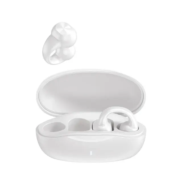 Pendientes auriculares inalámbricos Bluetooth 5,3 auriculares de oído abierto conducción de aire para deporte correr auriculares de uso indoloro: Blanco