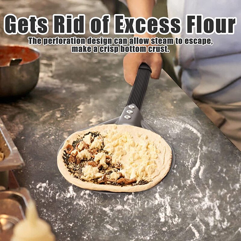 Pizza Turning Peel,7 Inch Round Aluminum Perforated Pizza Peel with Metal Handle Pizza Paddle,Pizza Oven Accessories