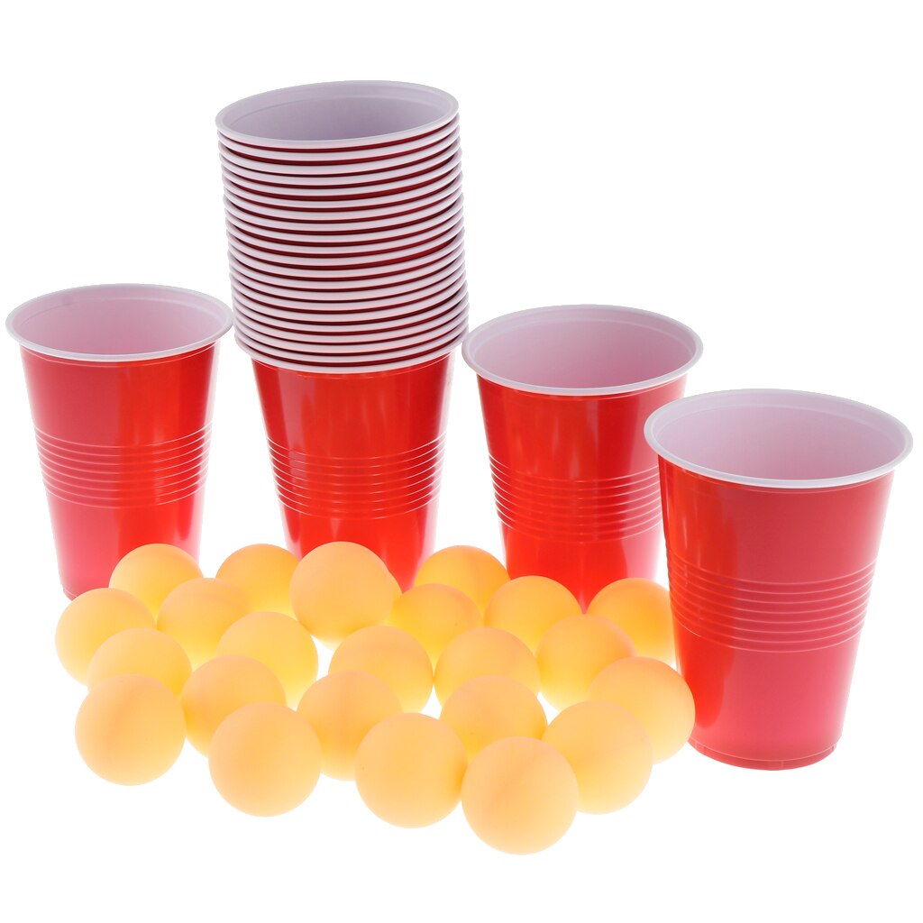 24 Red Cups &amp; Yellow Pong Balls Beer Pong Set Entertainment &amp; Game