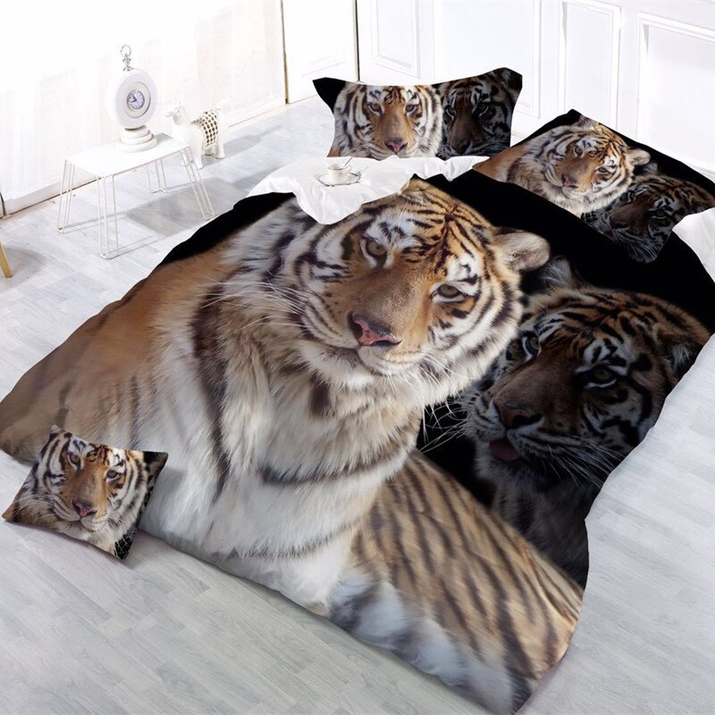 3d beddengoedsets met katten- en tijgerprint, 3d beddengoedsets, wit beddengoed, beddengoed, 4 stuks/set kussensloop, plat laken