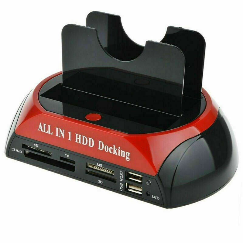 USB 2.0 To IDE Hard Disk Dock Dual Hard Drive HDD Docking Dock USB HUB Card Reader Practical Hard Disk Docking Station