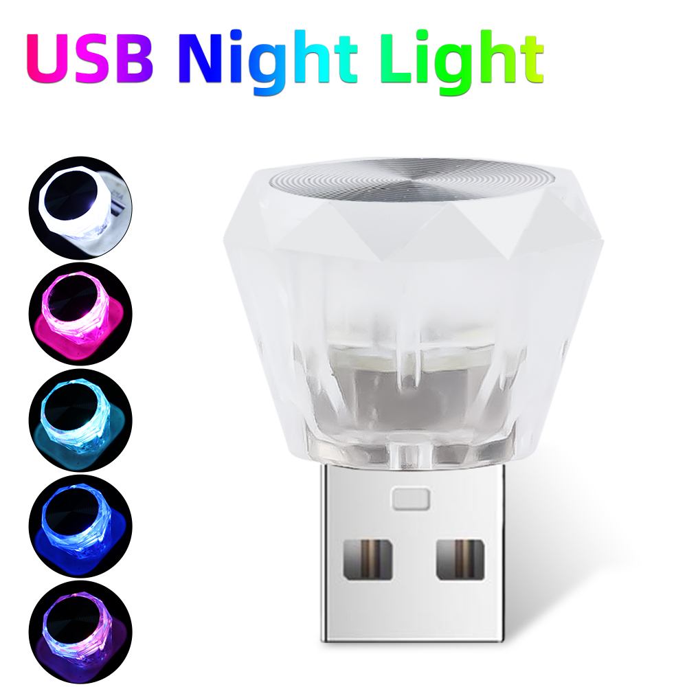 1/3 Pz Mini USB 5 V Auto LED Lampada Ambientale Interni Luce Notturna Casa Auto Cristallo Colorato Flash Luci Atmosfera Lampadina Decorativa