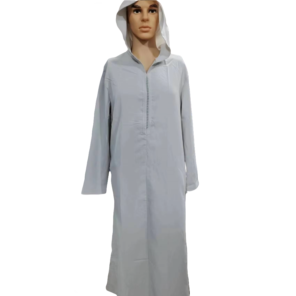 Moslim herengewaad, retro eenvoudige effen herengewaad, casual losse herengewaad met lange mouwen en capuchon
