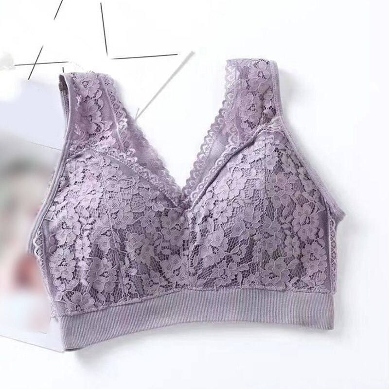Sømløst undertøy dyp v-hals bralette sommer blonder trådløse bher dameundertøy myke aktive bh'er med stor stropp: Lilla