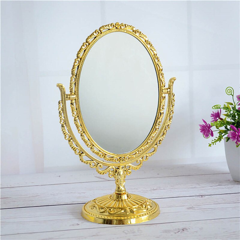 2 Color European Style Desktop Two Sided Oval Archaistic Swivel Makeup Cosmetic Mirror: Gold