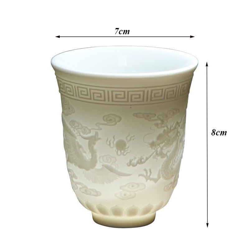 Ceramiczny smok feniks filiżanka Zen jadeit porcelanowy kubek robić wody kreatywny tłoczony mała miseczka na herbatę urodziny prezenty mistrzowski puchar Drinkware