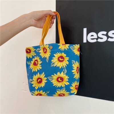 Original Korean Canvas Lunch Bag Lunch Box Hand Bag Cotton Linen Cloth Handbag Small Compact Large Capacity Mommy Bag: Blue