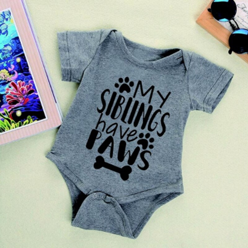 Newborn Baby Bodysuit Boys Girls Jumpsuit Letter Short Sleeve Cotton Clothes Infant Outfits For Kids Summer Clothes: grey / L