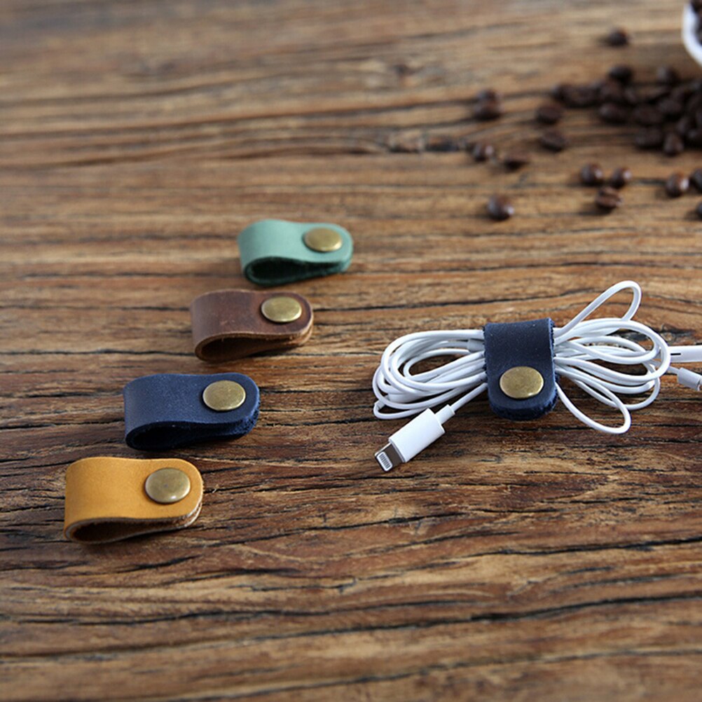 Hoofdtelefoon oortelefoon draad draagbare usb kabel snoer leren opwinder hoofdtelefoon case koreaanse bureau manager