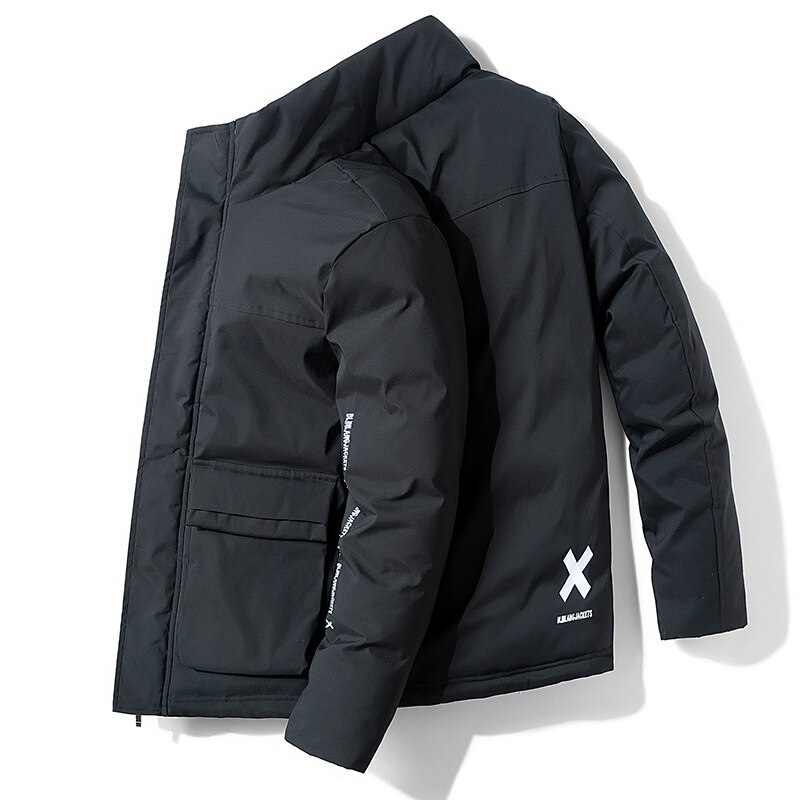 6xl män vinter avslappnad tjock bomull vattentäta fickor parkas jacka män ytterkläder vindtät varm parkarock män: Svart / 4xl