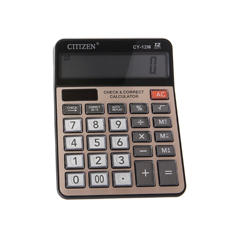 12-Digits Large Display Electronic Calculator Solar Battery Two-Way Power CY-12M