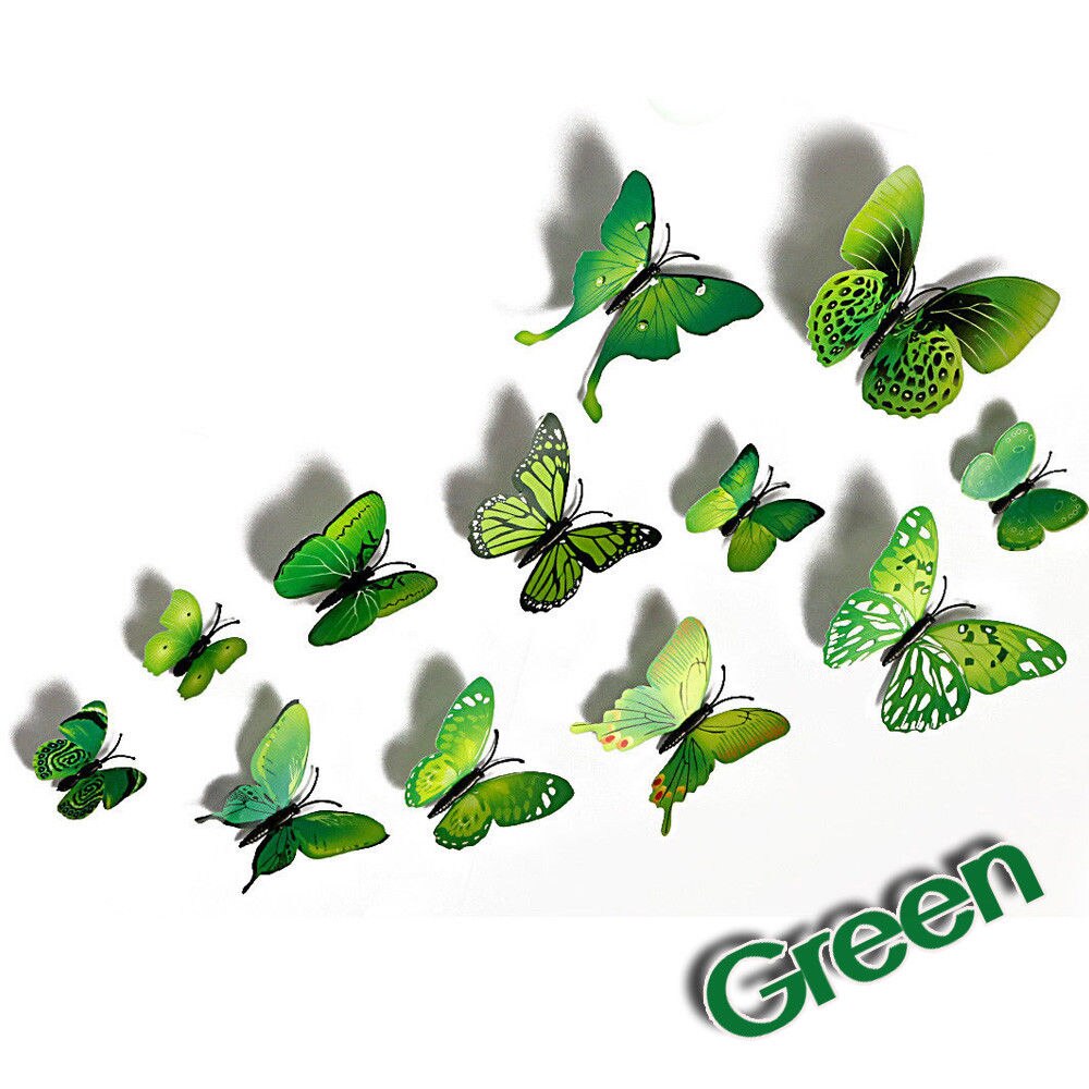 12Pcs 3D Butterfly Wall Decals Removable Sticker Kids Art Nursery Magnets Decor: Green