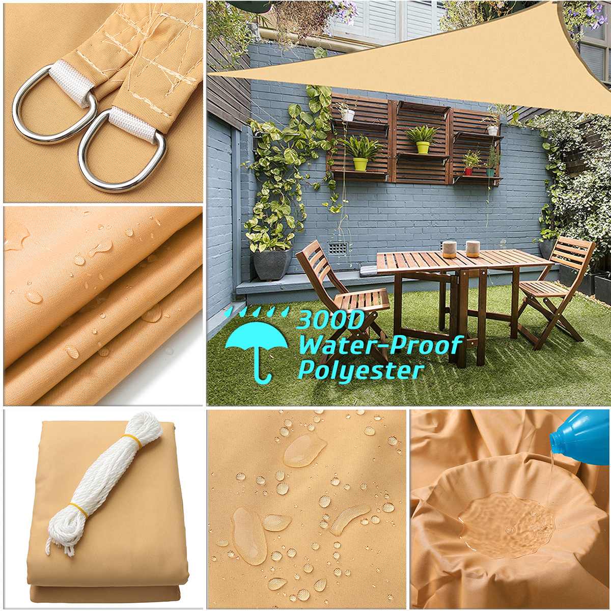 300D Waterproof Sun-Shelter SunShade Sail Outdoor Rectangle Shade Sail Garden Canopy Yard Sail Beach Awning Shade Light Beige