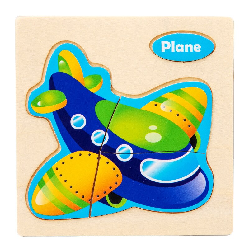 1Pcs Cartoon Wooden Animal and Transportation 3d Puzzle Jigsaw Wooden Toys for Intelligence Kids Baby Early Educational Toy: 14-plane