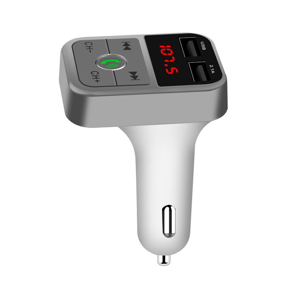 Auto Lader Voltage Display Bluetooth MP3 Speler Handsfree Car Kit Fm-zender Tf U Disk Dual Usb Charger Power Adapter: Silver