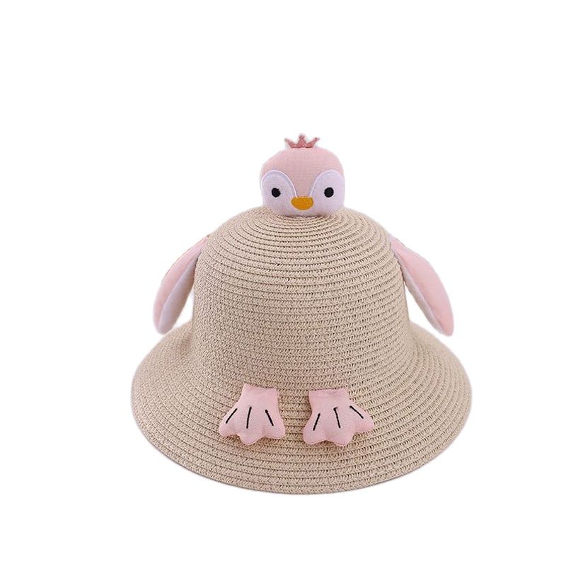 Xeongkvi Europa Amerika Cartoon Pinguïn Kinderen Zonnehoed Lente Zomer Strand Brede Rand Kid Stro Hoeden Voor Jongen Meisje
