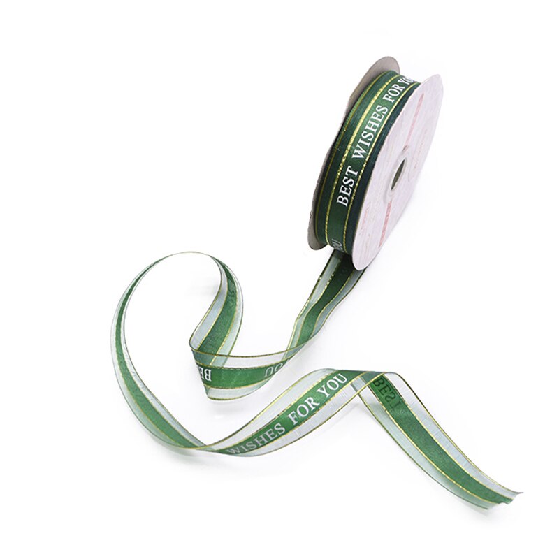 25mm 5m beste wensen voor jou organza lint voor bruiloft kerstfeest decoraties diy strik knutsel linten kaart inpakken: Pauwgroen