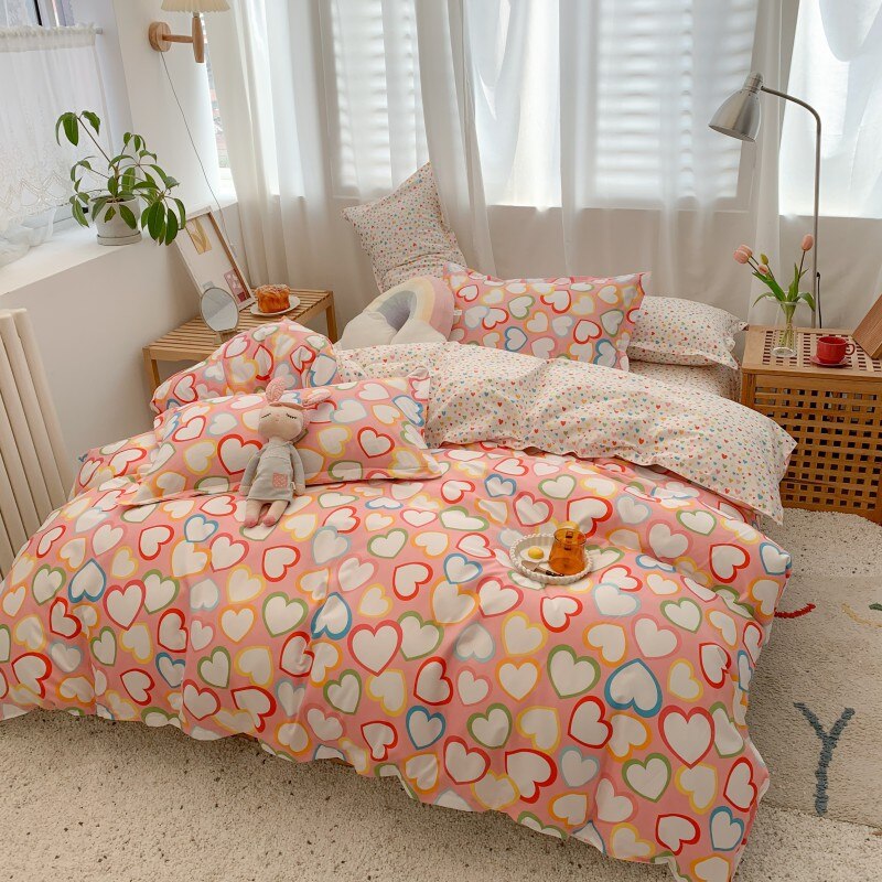 Meisje Beddengoed Set, Dekbedovertrek 200X230 Kussensloop 3 Stuks, beetje Liefde Patroon 200X200 Dekbed Cover, Oranje Kingsize Deken Cover