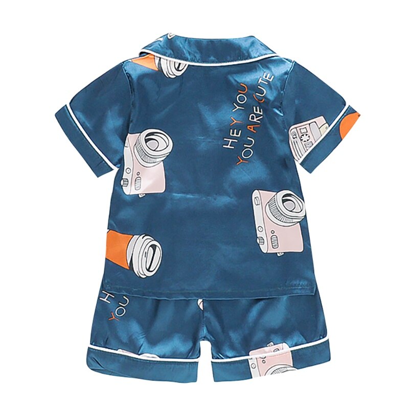 Baby Kids Camera Print Nightgown Infant Boys Girls Short Sleeve Blouse Tops+Shorts Sleepwear Pajamas Style