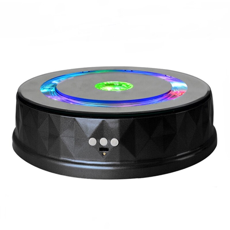 Elektrisk platespiller vise stativ fargerikt lys 360 ° roterende bord ur armbånd smykker holder til foto rekvisitter: Svart