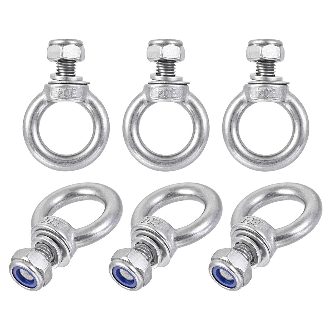 Uxcell 6Set M4 M5 M6 M8 M10 Eye Bolt 304 Rvs Met Hex Moer Pakking Platte Ring lifting Eye Schroeven Ring Loop Gat