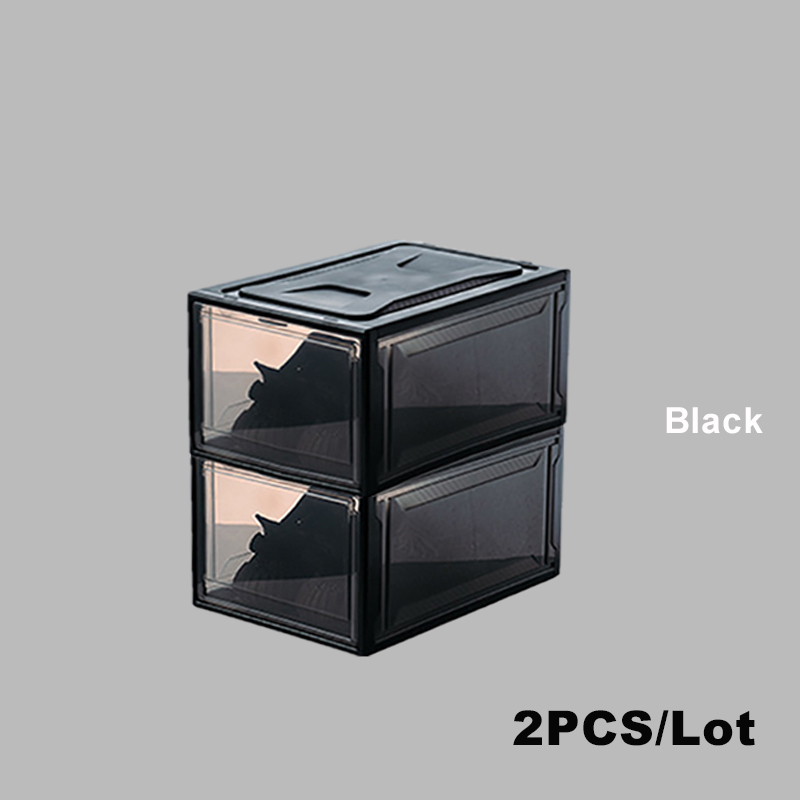 Transparent Shoe Box Storage Shoe Boxes Thickened Dustproof Shoes Organizer Box Can Be Superimposed Combination Shoe Cabinet: black L 2pcs