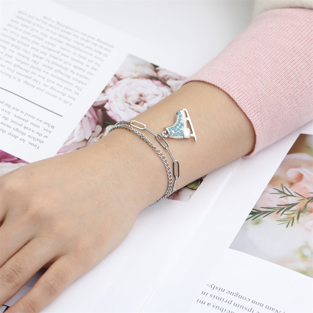 EUEAVAN cristallo zircone Ghiaccio pattinare scarpa fascino bracciale smalto lusso blu rosa bracciali pattinaggio di figura sport donna uomo gioielli