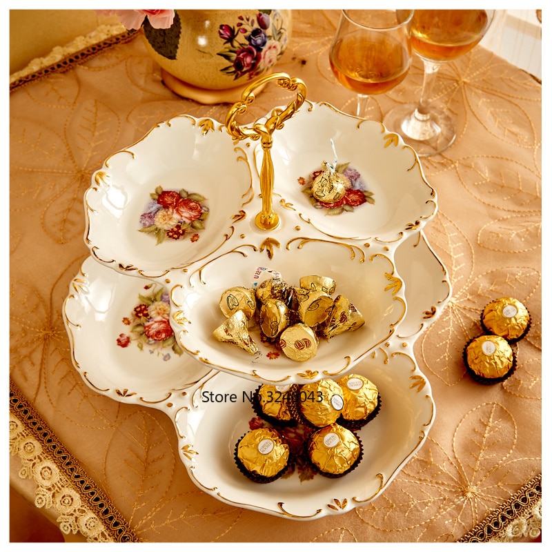 Assiette de fruits à trois étages | Céramique de style européen salon plateau de gâteaux après-midi plateau de thé, assiette de fruits secs 1 pièce
