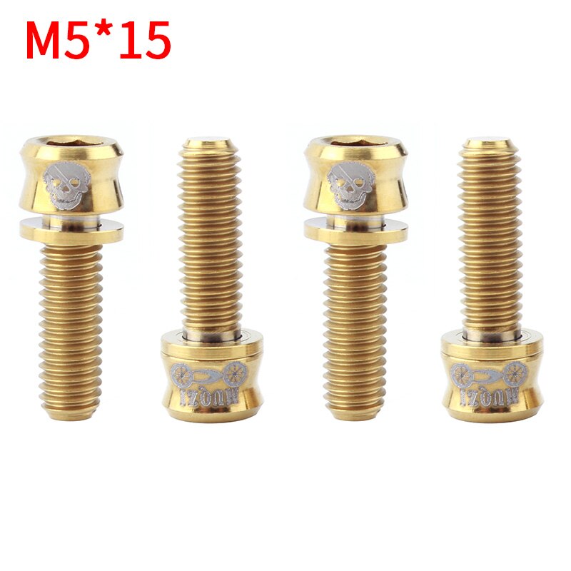 MUQZI Cykel Styr Møtrikker - M5x15/17/19mm Titanium Legering - 4 stk - MTB Racercykel: M5-15mm guld