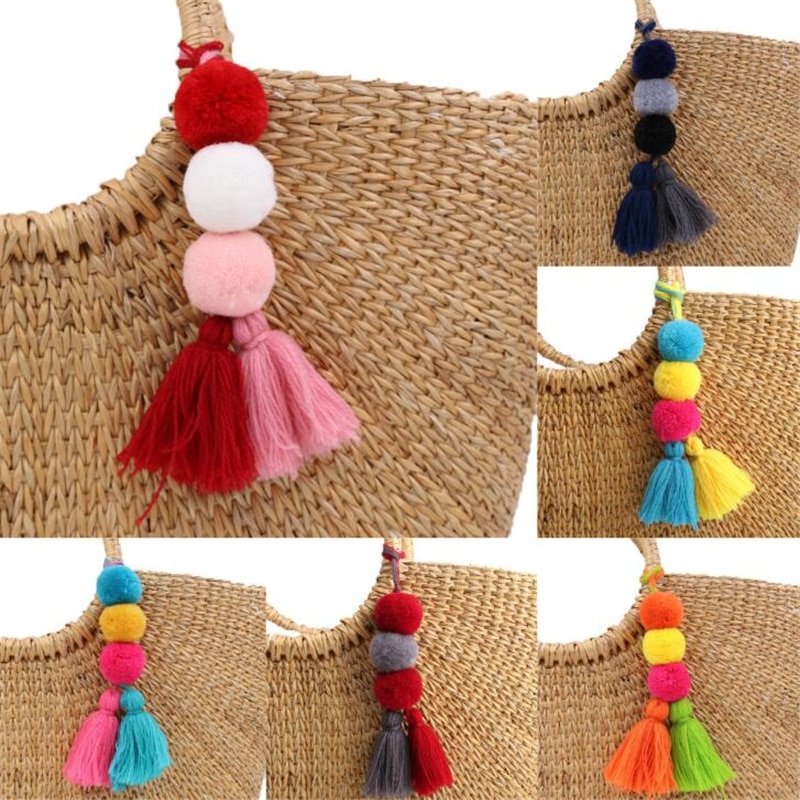 1 Pza hecho a mano Pom borla colorida llavero bolsa encantos colores gradientes llavero Boho joyería accesorios para mujer