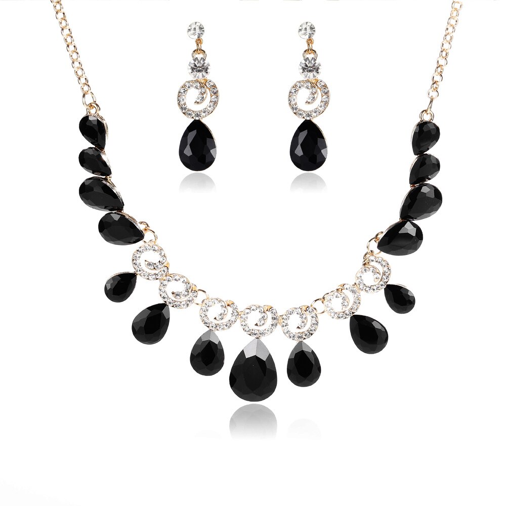 FARLENA biżuteria elegancka kropla wody kształt kryształki górskie naszyjnik kolczyki zestaw biżuterii ślubnej na ślub bal: czarny