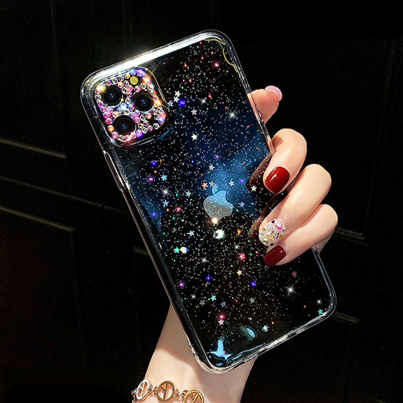 Dla iPhone 11 zawodowiec Max sprawa kryształ górski Bling diamentowa kamera Len ochraniacz brokat gwiazda pokrywa dla iPhone 11 X XR XS Max etui na telefon