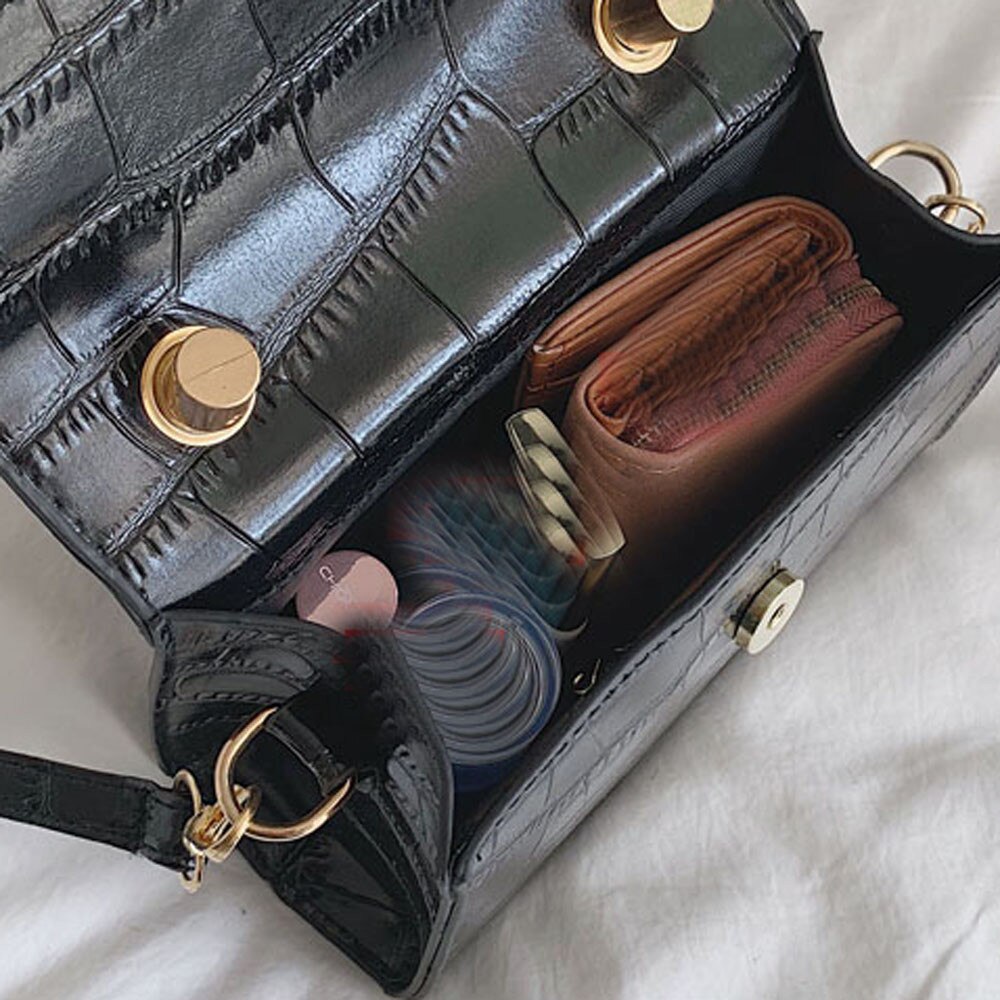 Bolsa de luxo feminina, bolsa quadrada pequena e portátil com alça carteiro