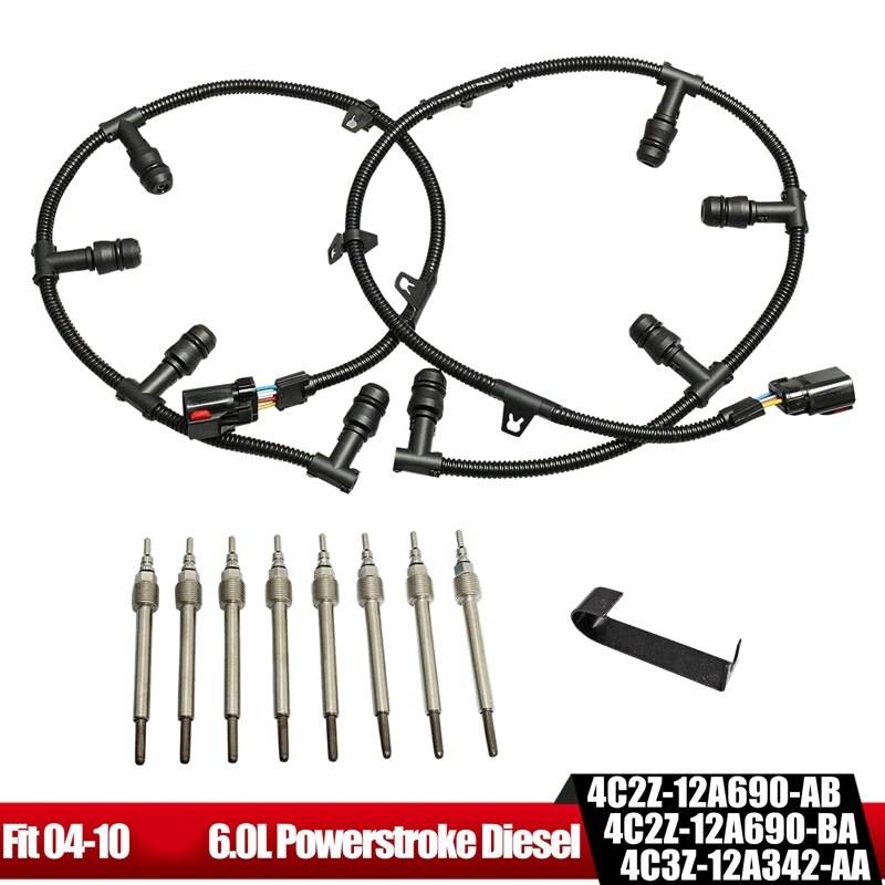 Right +Left Glow Plug Harness with 8Pcs Glow Plugs for 2004 Ford 6.0L -crude oil F250 F350 F450 F550 Super Duty: Default Title