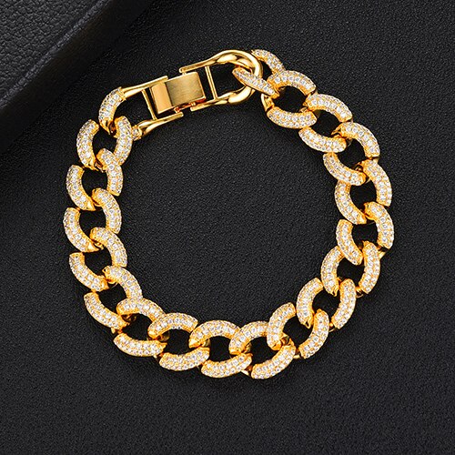 SisCathy Charm Bracelet - Geometric Zirconia Link Chain - Classic Punk Style for Women: Gold